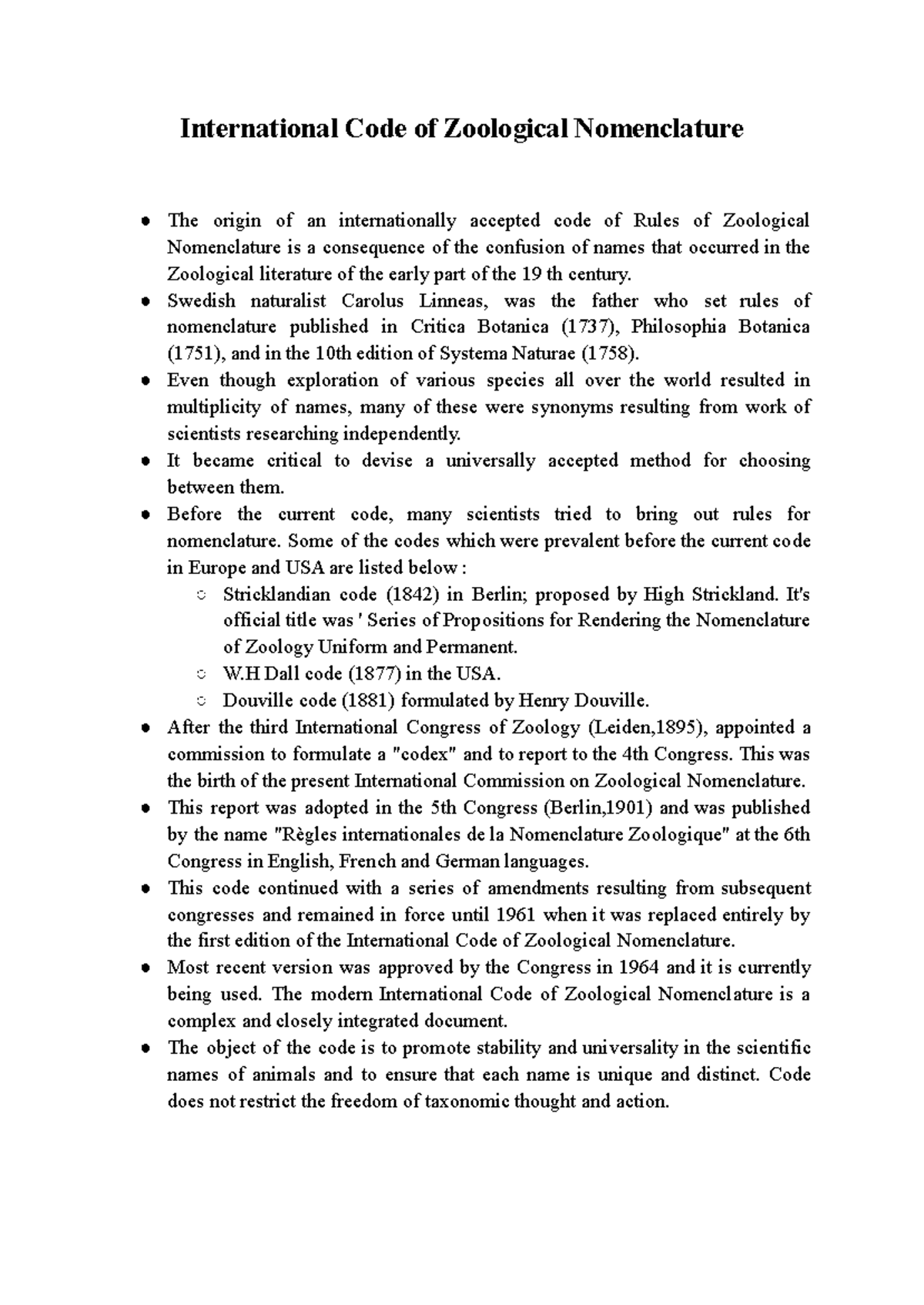 ICZN Overview: Rules, Principles, and Nomenclature Systems - Studocu