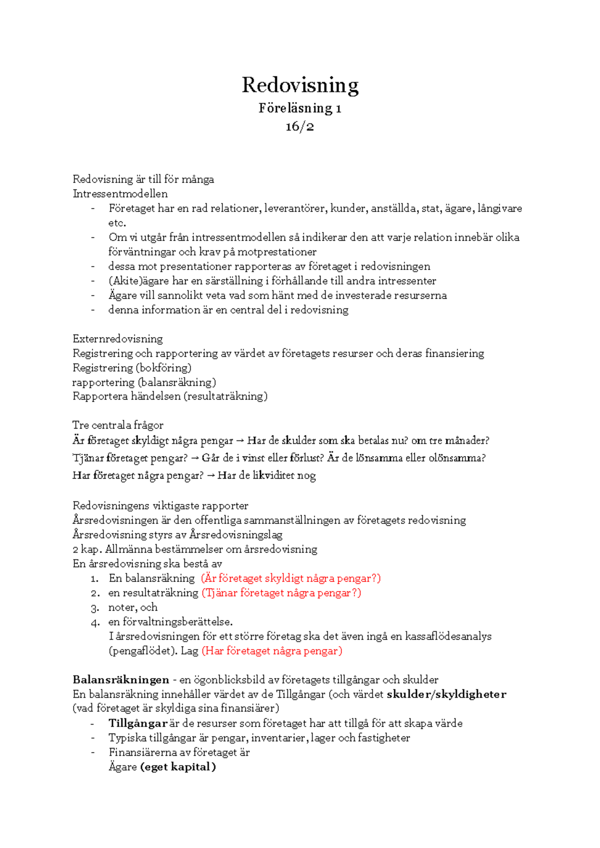 Redovisning Föreläsning 1: Intressentmodellen och Rapportering (F3 ...