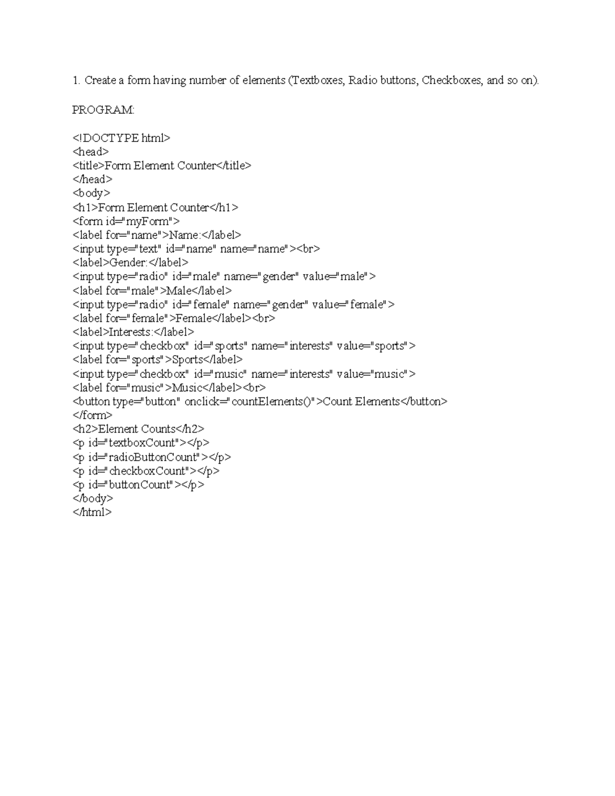 WEB Technology LAB: JavaScript Form Handling & Calculations - Studocu