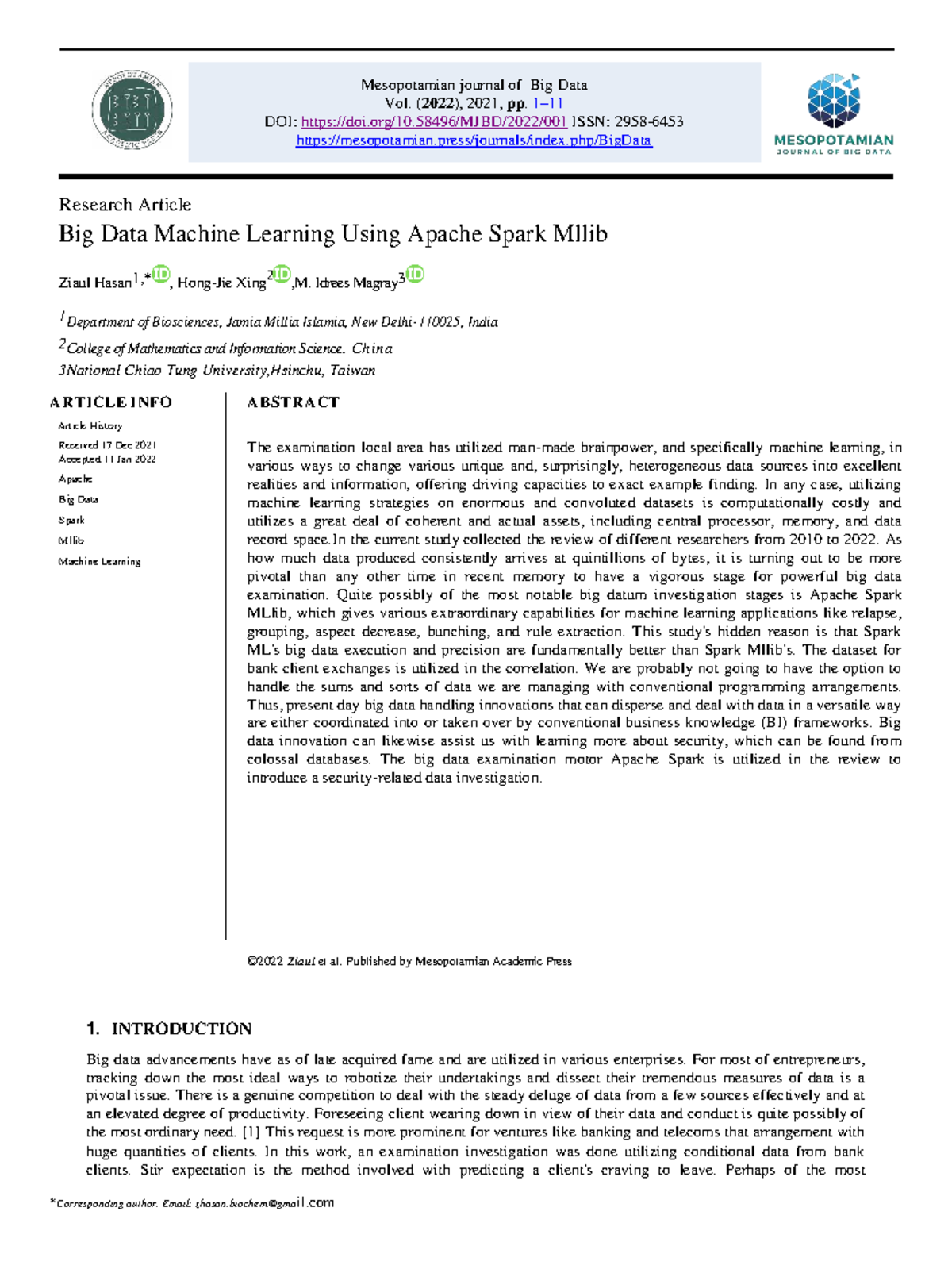 Big Data Machine Learning with Apache Spark MLlib: A Comprehensive ...