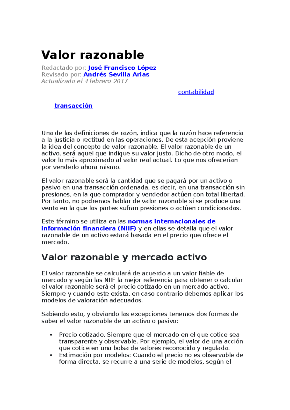 Valor razonable - xxx - Valor razonable Redactado por: José Francisco ...