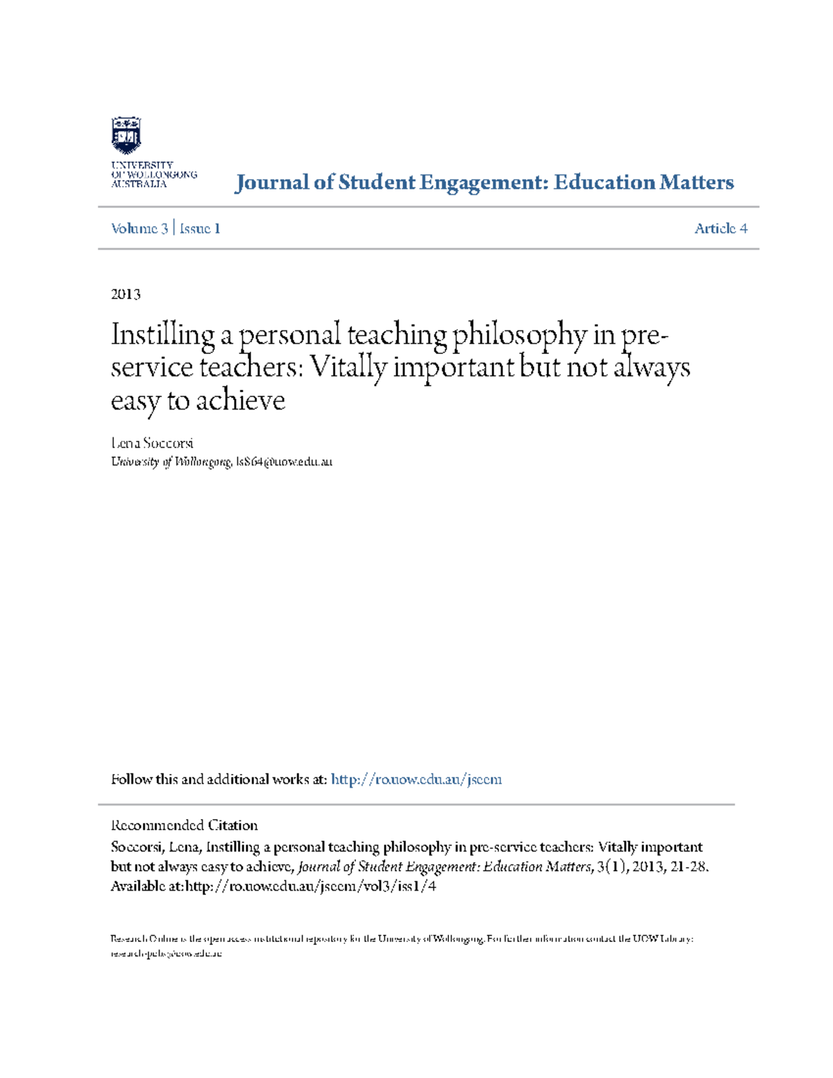 Developing Personal Teaching Philosophy in Pre-Service Teachers ...