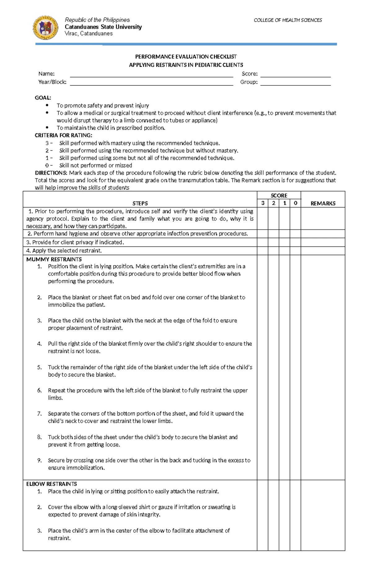 NCM 101 SL: Physical Assessment Checklist for Older Adults - Studocu