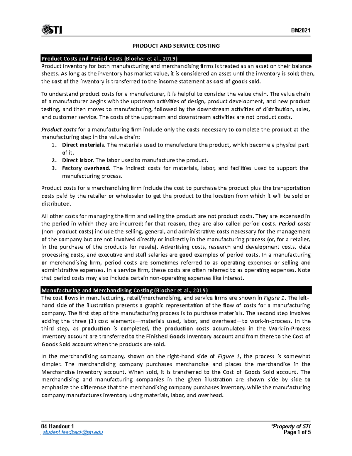 4 - Product and Service Costing - BM 04 Handout 1 student@sti *Property ...