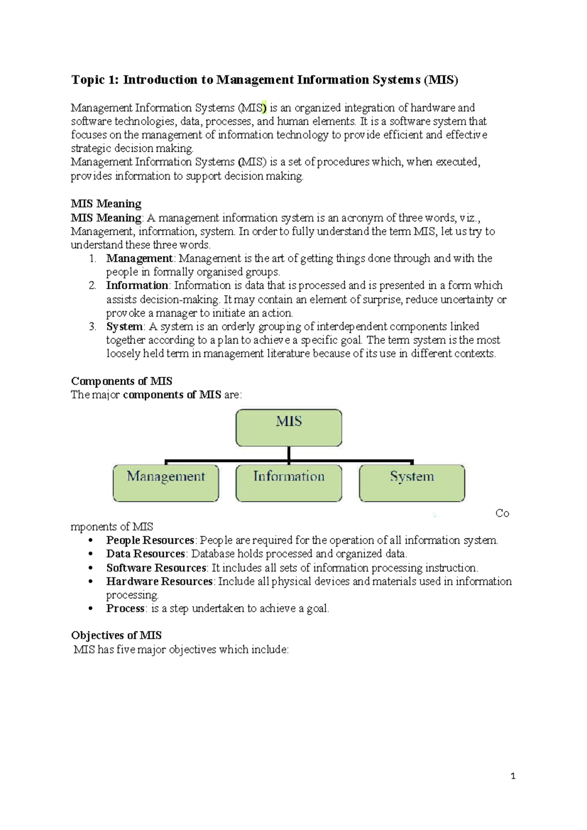 Topic 1: Introduction to Management Information Systems (MIS) - Final ...