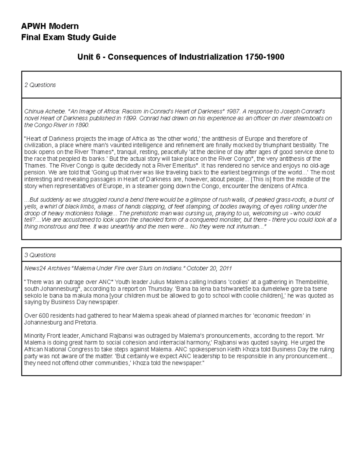 APWH Modern Final Exam Study Guide: Unit 6 (1750-1900) - Studocu