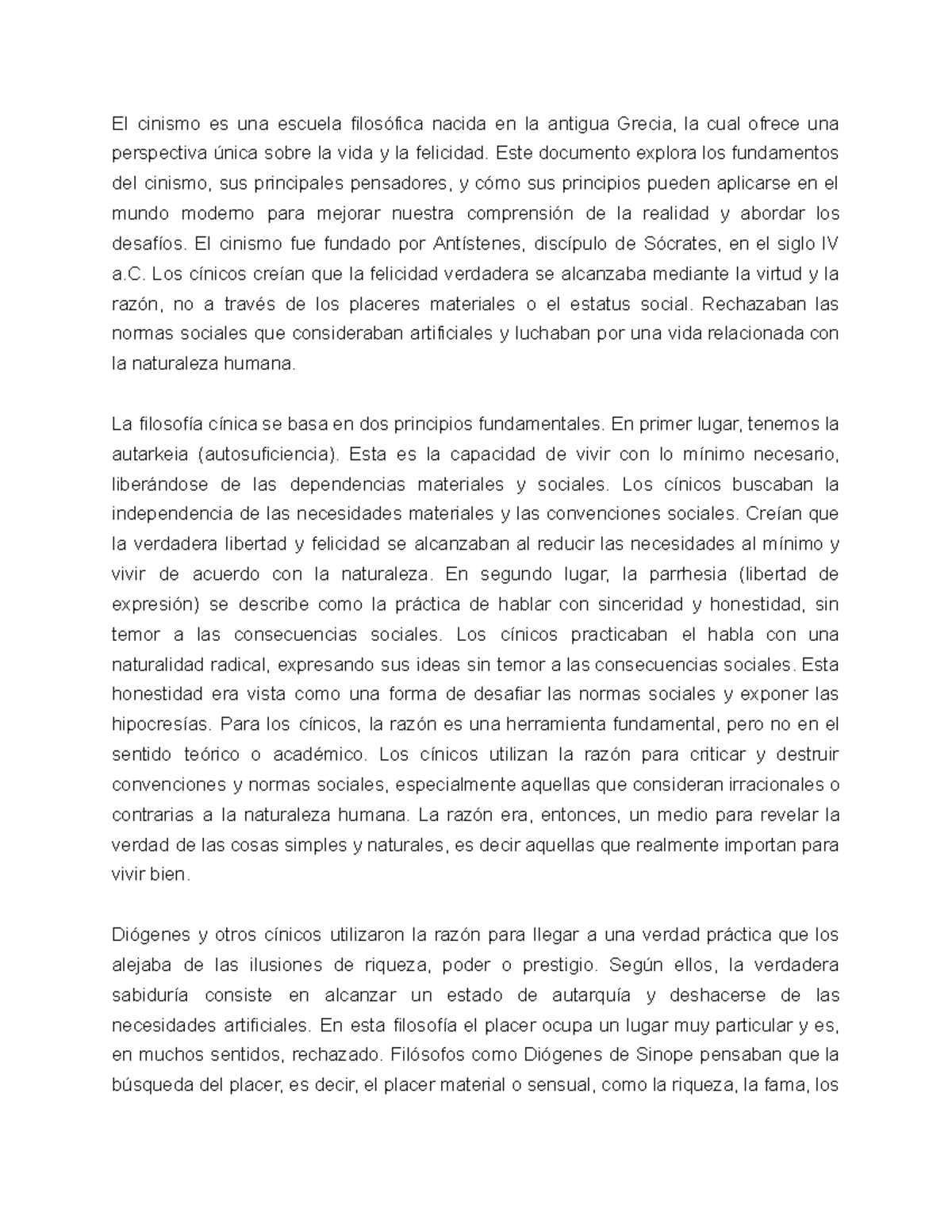 Exploración del Cinismo: Filosofía y Principios Claves - Document Preview
