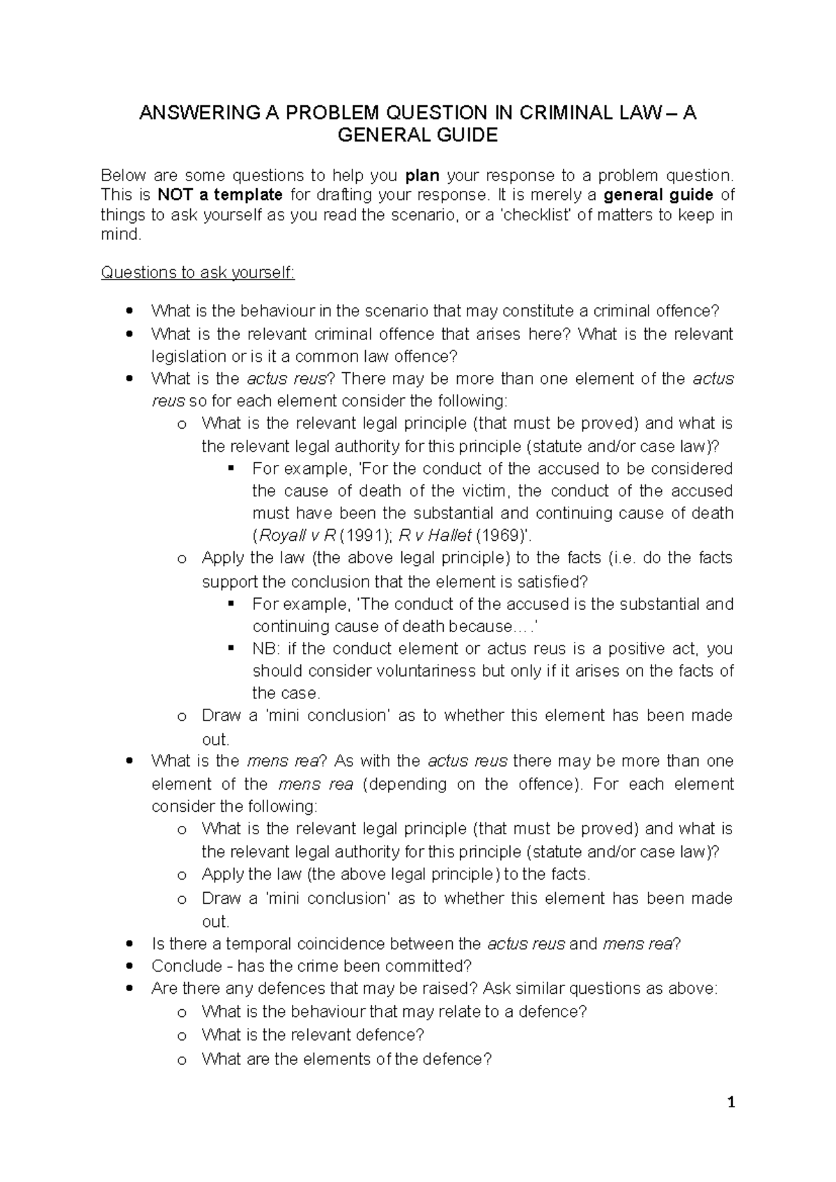 Answering a problem question in criminal law: A general guide - Studocu