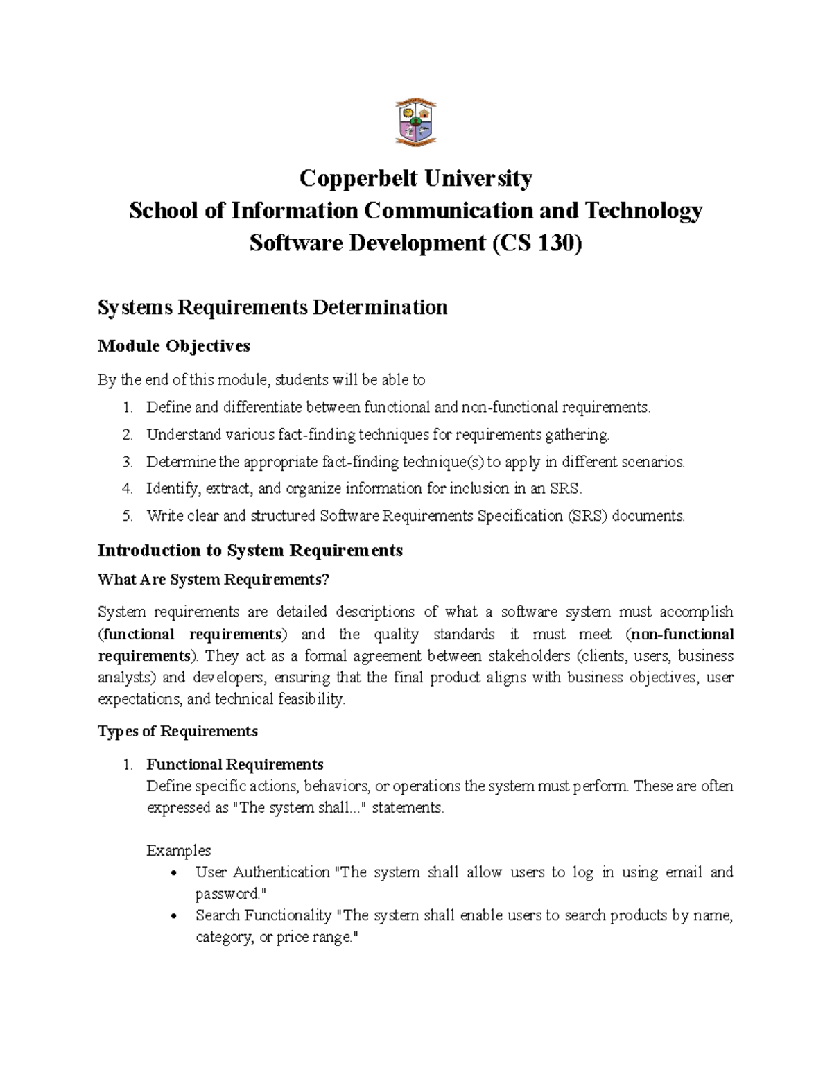 CS 130: Software Development - System Requirements Determination Guide ...