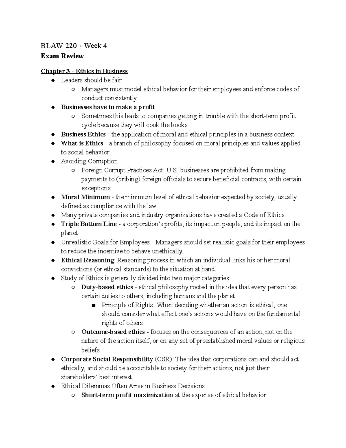 BLAW 220 Lecture Notes - Business Law & Ethics Overview - Studocu