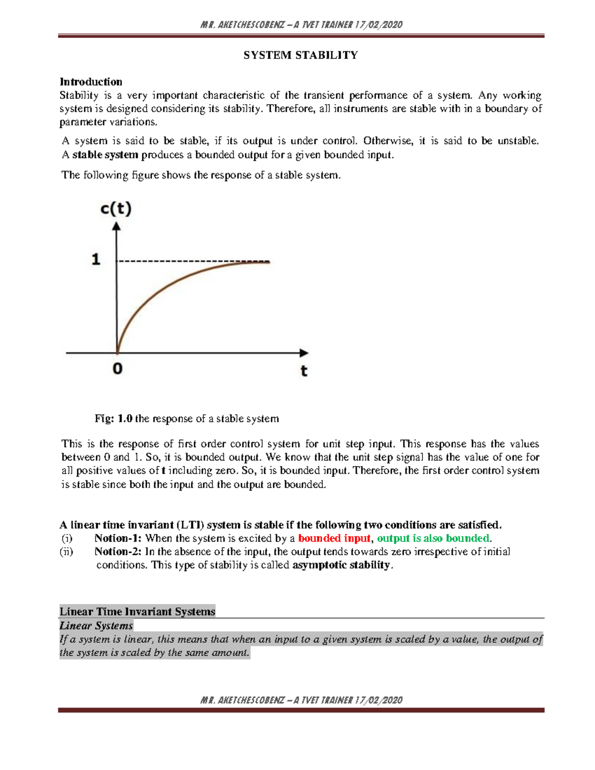 Control Systems - Stability Concepts and Analysis (SYS 101) - Studocu