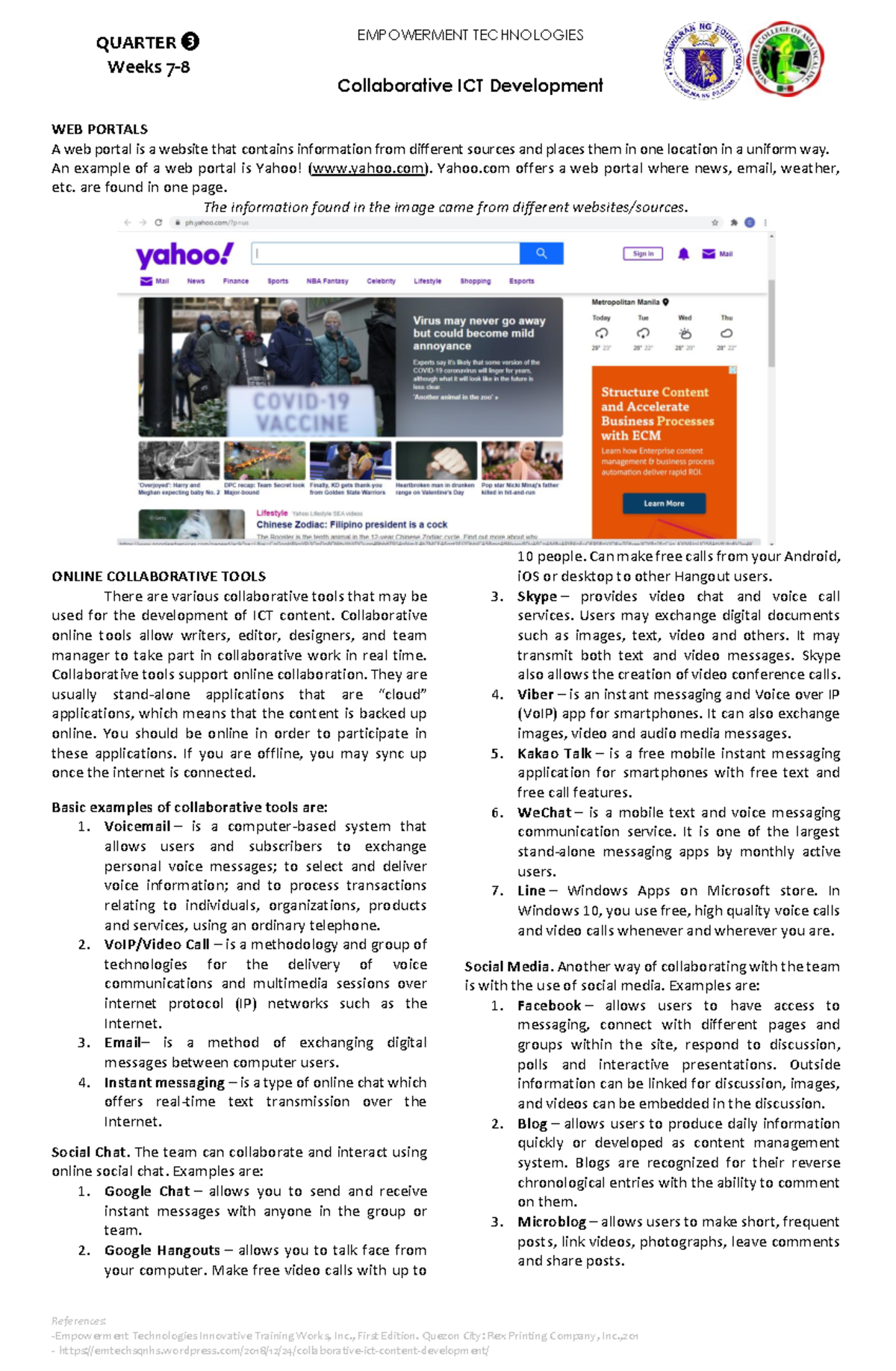 Q3 Wks 7 8 Empowerment Technologies - References: Empowerment ...