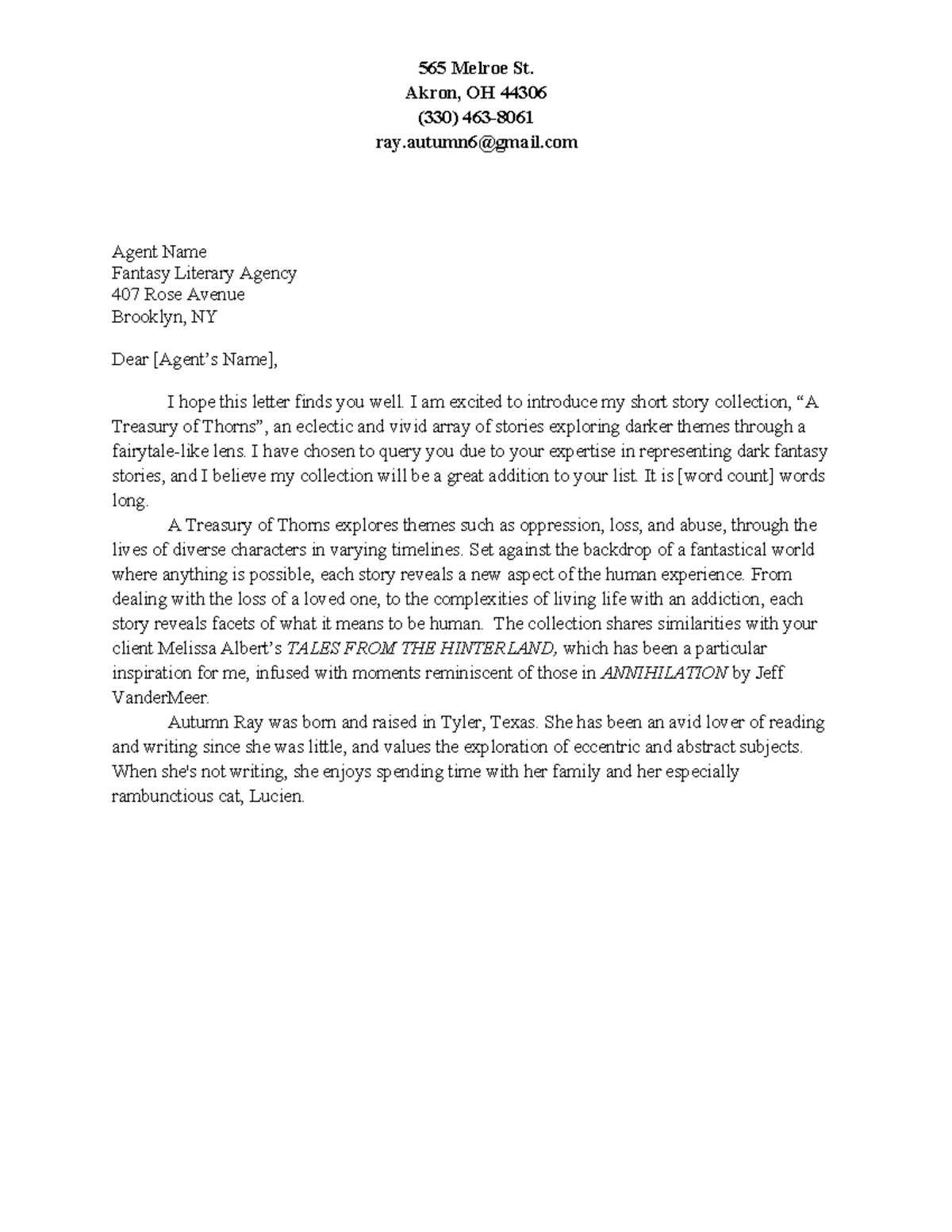 6-2 Journal: Draft Query Letter for Dark Fantasy Collection - Studocu