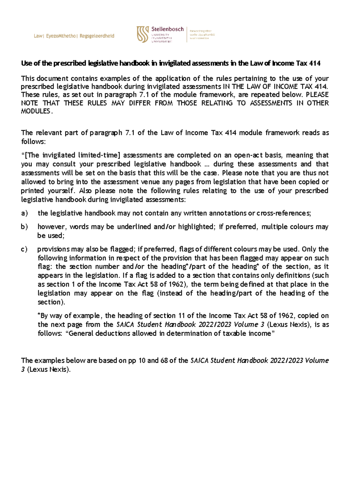 Legislation rules - Use of the prescribed legislative handbook in ...