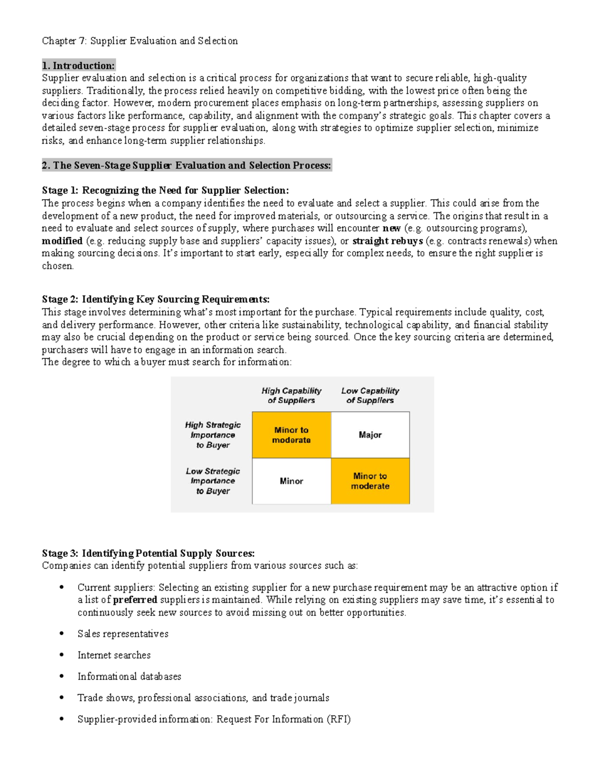 OM421 Chapter 7: Supplier Evaluation & Selection Process Overview - Studocu