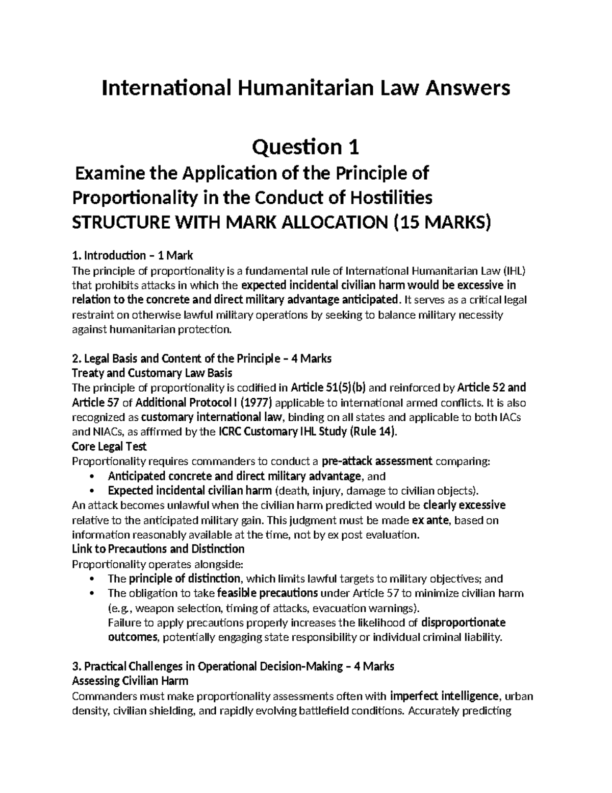 International Humanitarian Law: Proportionality & Distinction Analysis ...
