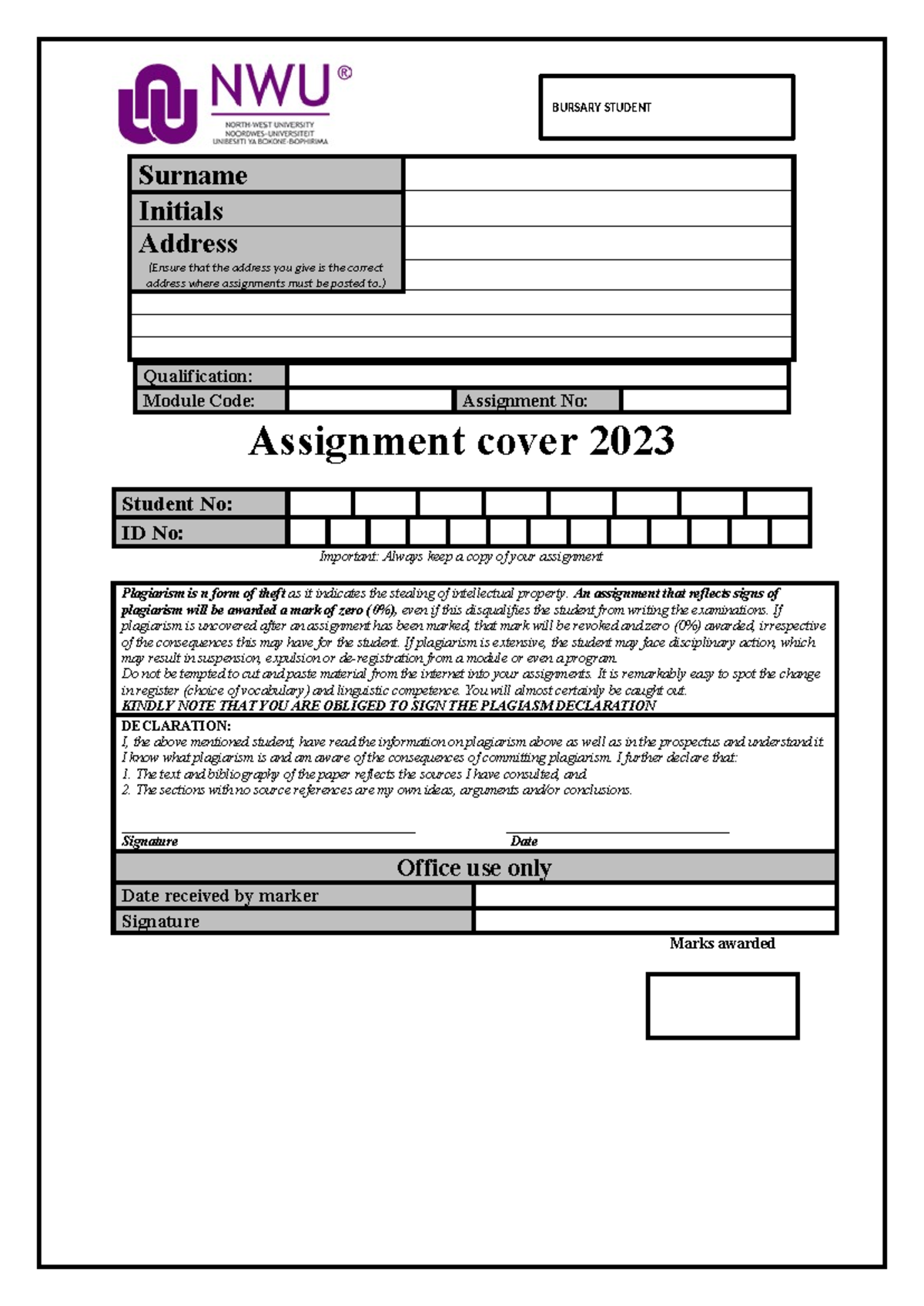 Assignment Cover Sheet 2023: Plagiarism Guidelines & Declaration - Studocu