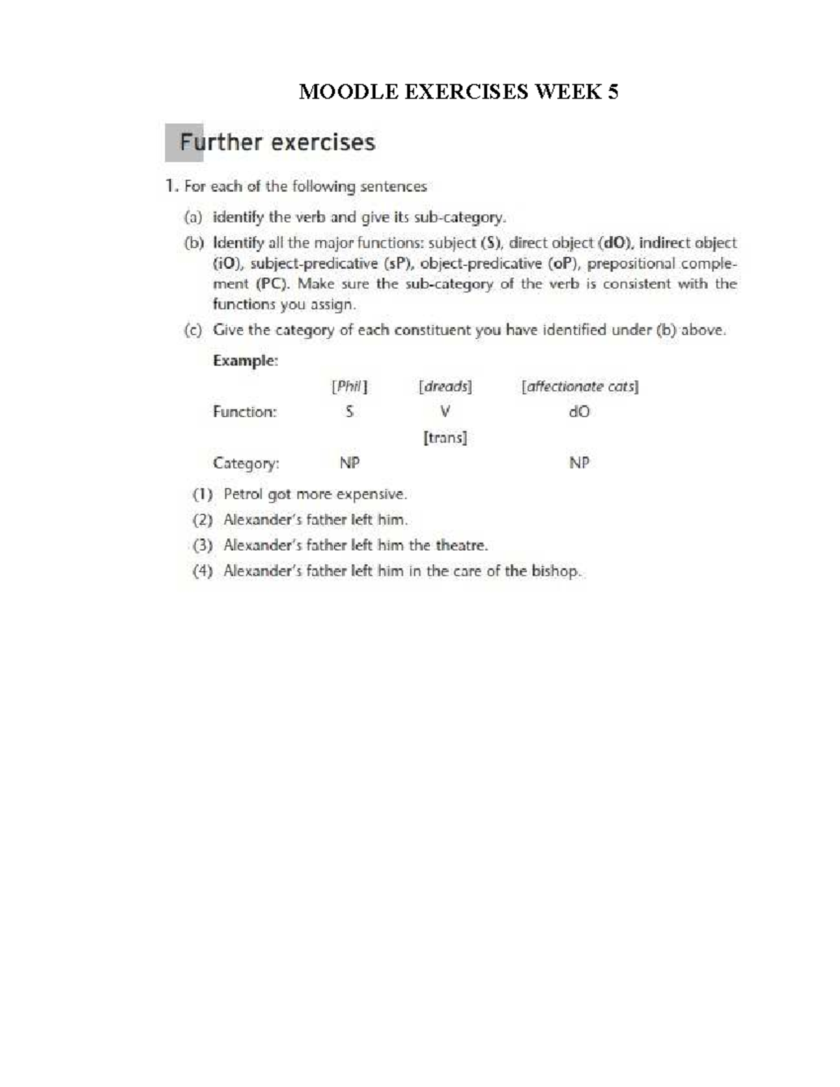 Moodle Exercises Week 5: Verb Functions and Constituents Analysis - Studocu