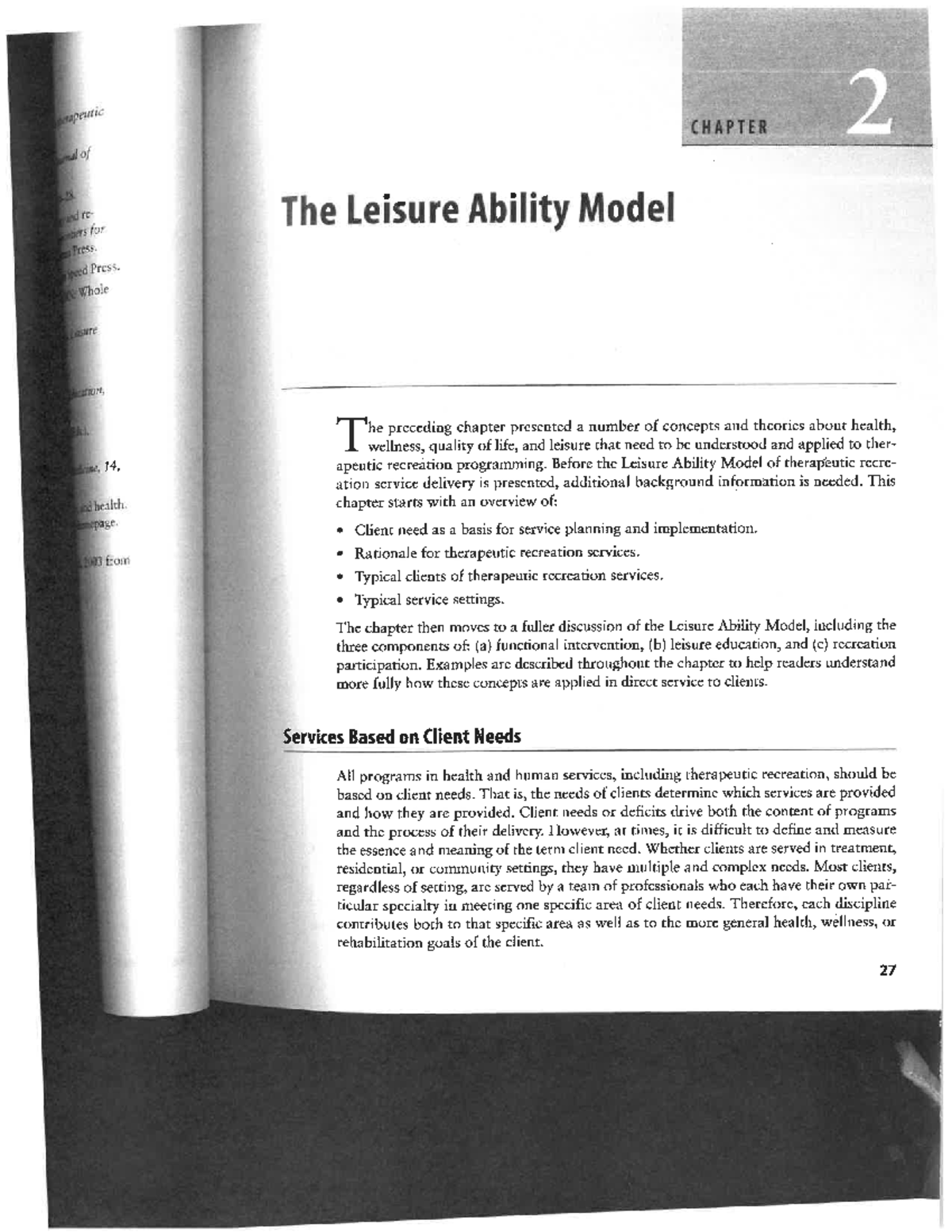 **SUNCW345 Therapeutic Recreation: Leisure Ability Model Overview ...