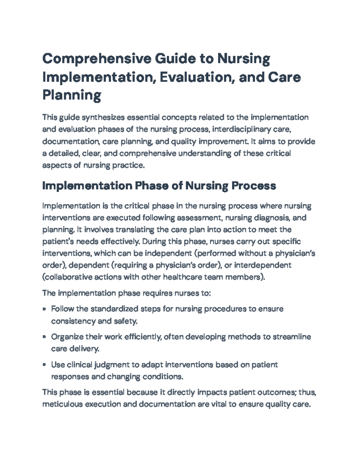 Comprehensive Guide to Nursing: Implementation, Eval & Care Planning ...