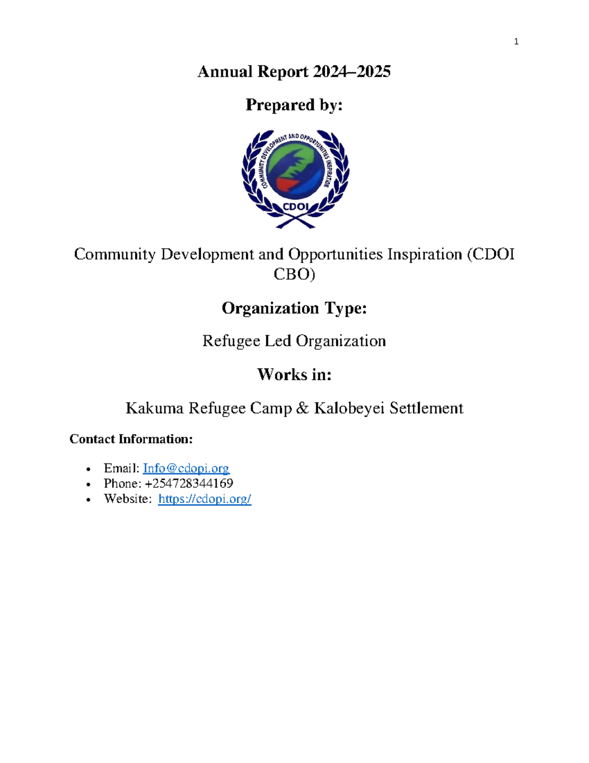 CDOI CBO Annual Report: Community Development & Opportunities - Studocu