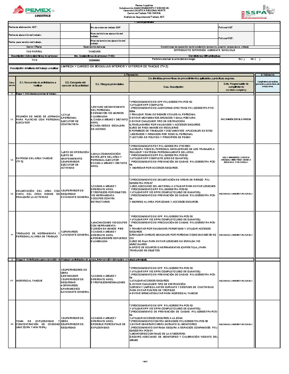 AST Procedimientos de Limpieza y Cardeo en Tanque TV-2 PXL-GDSSSTPA - Document Preview