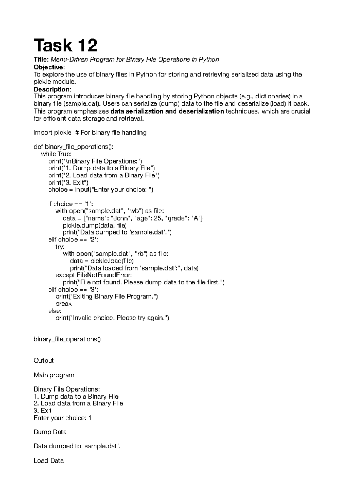 Task 12 - Dssffgjjjgg - Task 12 Title: Menu-Driven Program for Binary ...