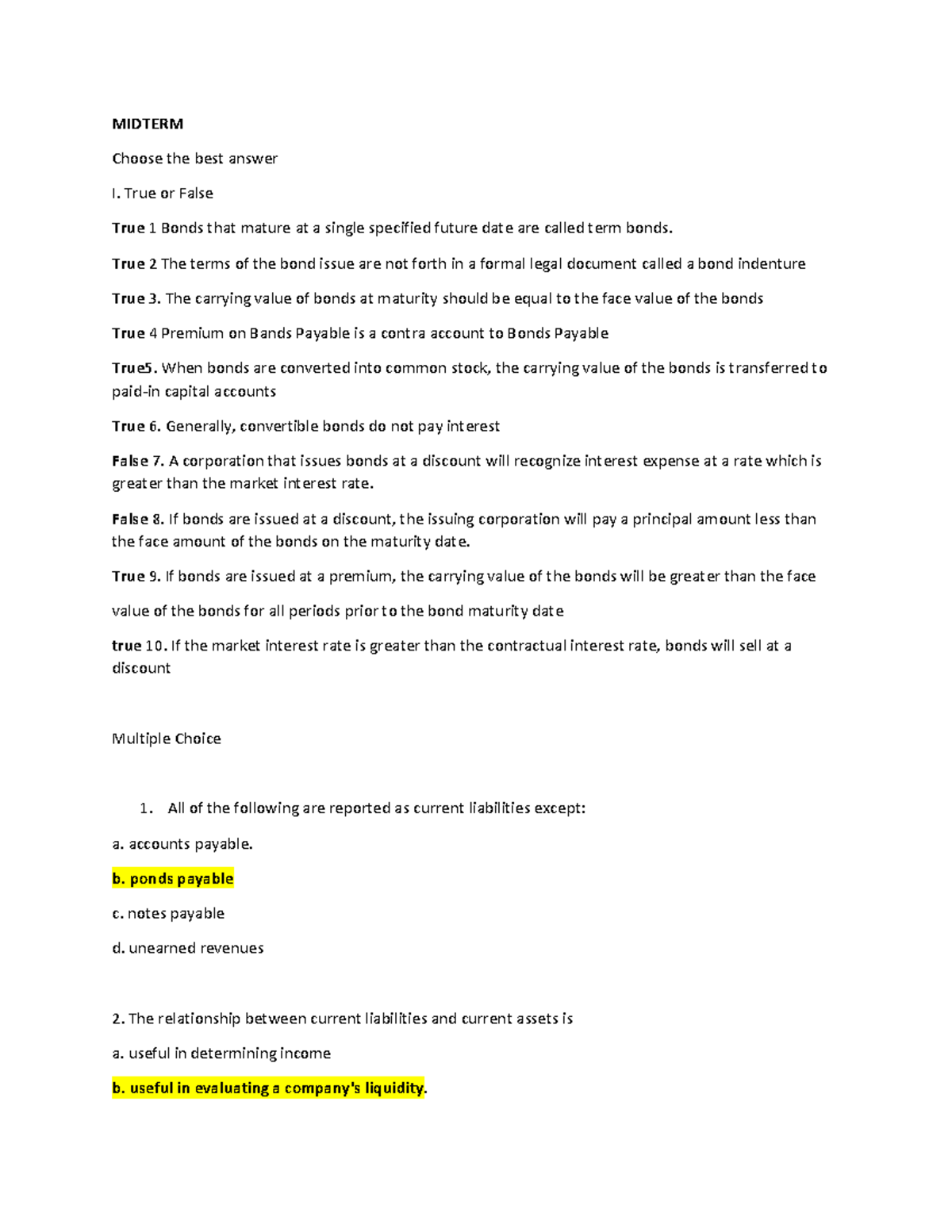 Intermediate Accounting 2 MIDTERM Exam Review Guide - Studocu