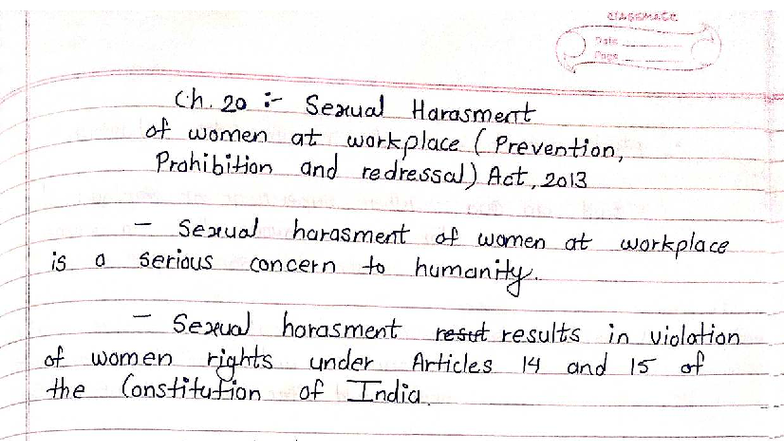 Ch.20 sexual harassment handwritten notes - Ch. Hdmsme(rf e I ,Prdhl,bl ...