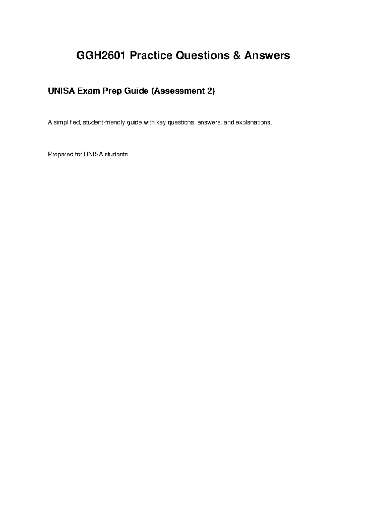 GGH2601 UNISA Exam Prep Guide: Practice Questions & Answers - Studocu