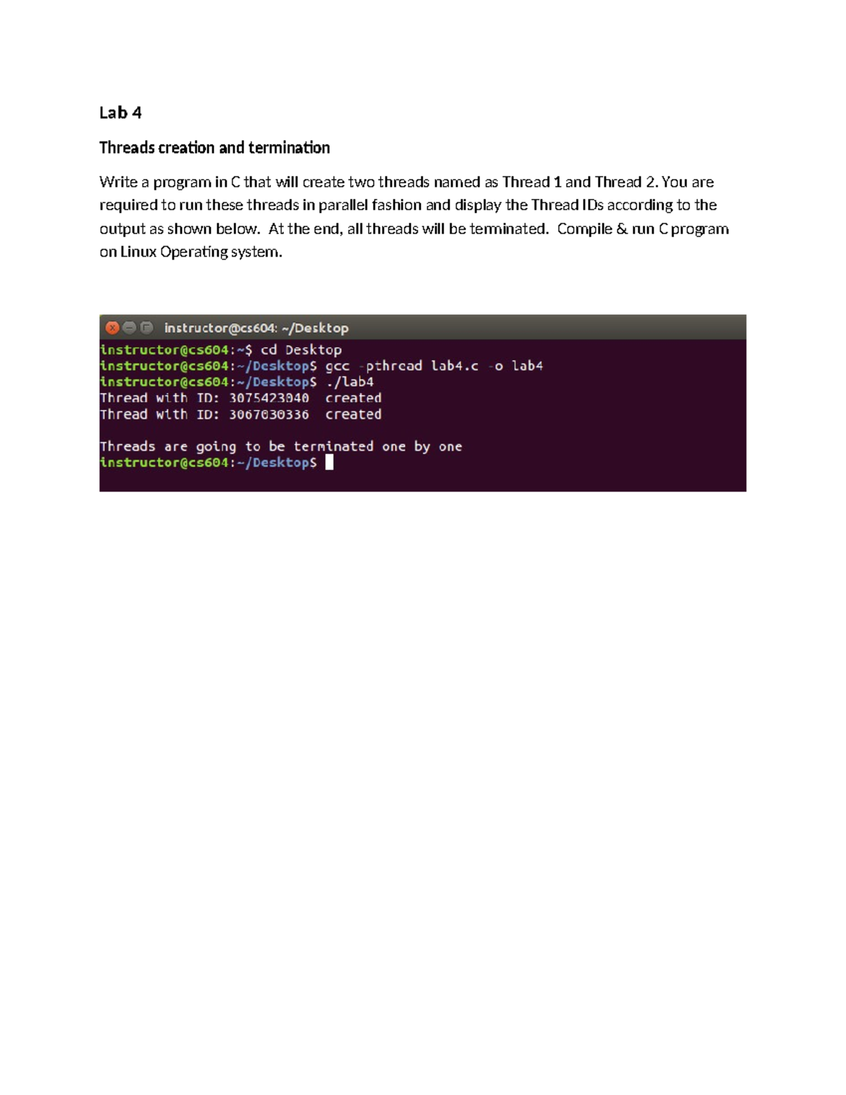 Lab 4 CS604 - dsa - Lab 4 Threads creation and termination Write a ...