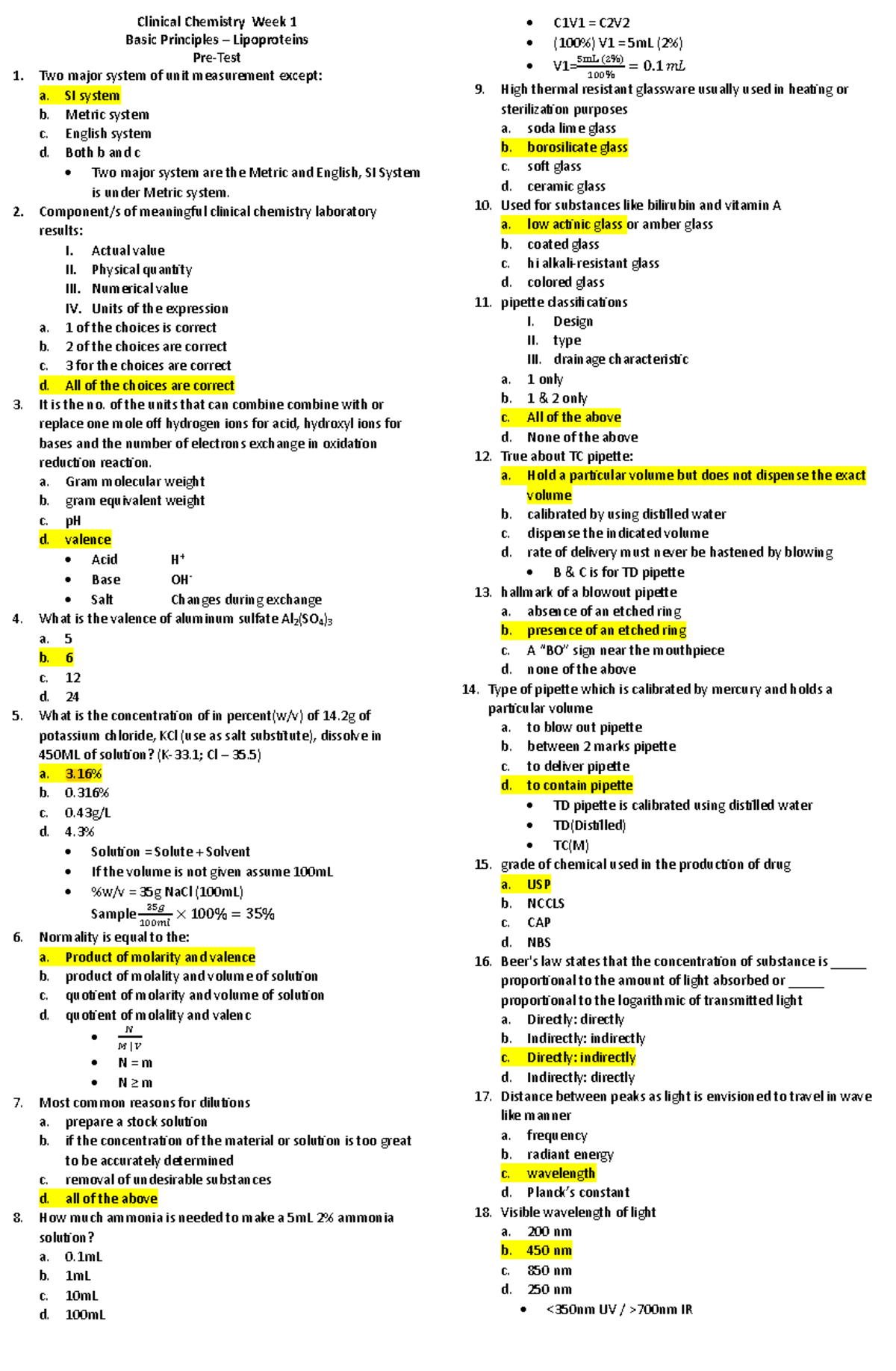 WEEK 1 CC 1: Clinical Chemistry Fundamentals and Key Concepts - Studocu
