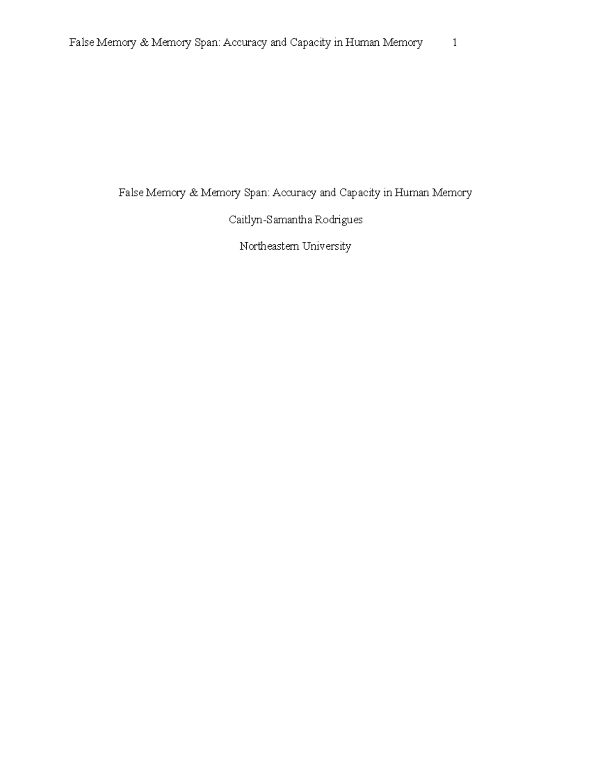 Lab Report 3 PSYC 4612 - False Memory & Memory Span Analysis - Studocu