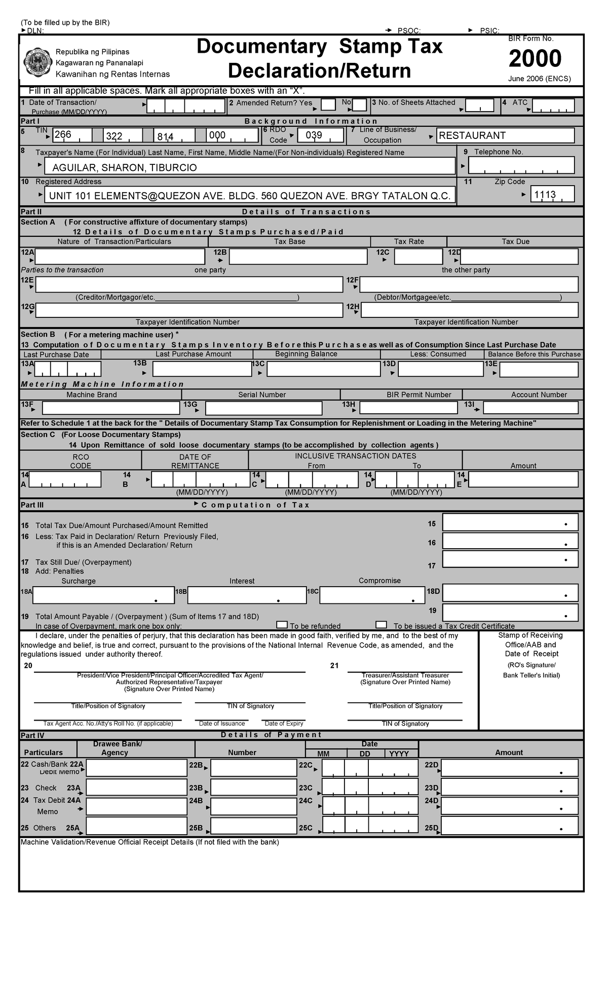 BIR Form 2000 - Documentary Stamp Tax Declaration/Return Guide - Studocu