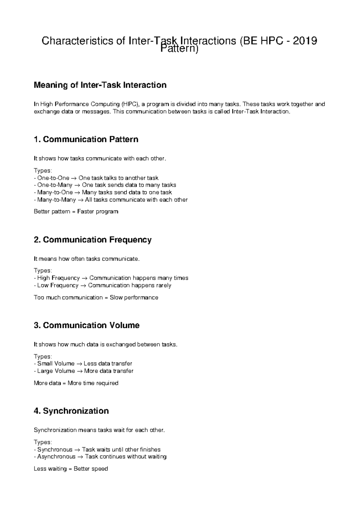 Inter Task Interactions in High Performance Computing (BE HPC 2019 ...