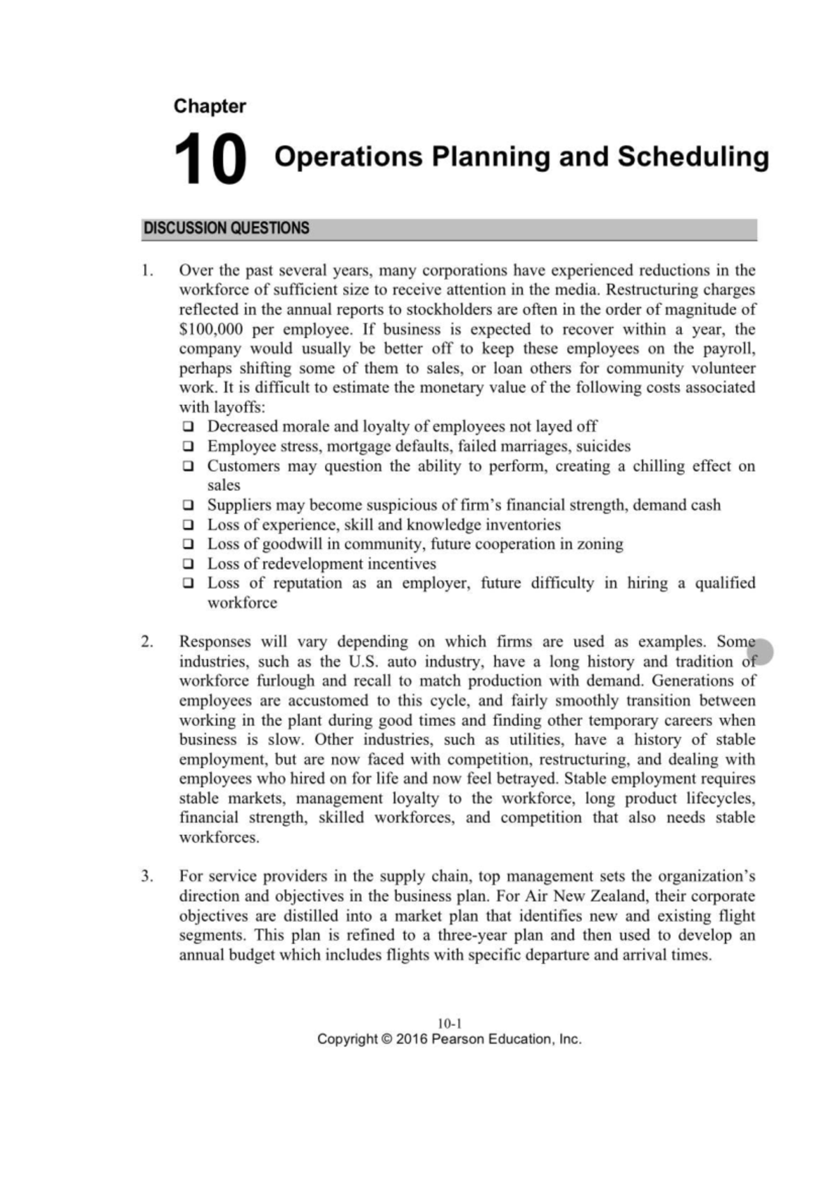 Chapter 10 OM Solutions: Operations Planning & Scheduling Insights ...