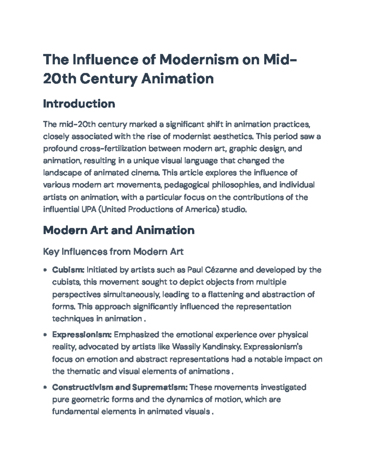 The Influence of Modernism on Animation: UPA's Impact (ART 305) - Studocu