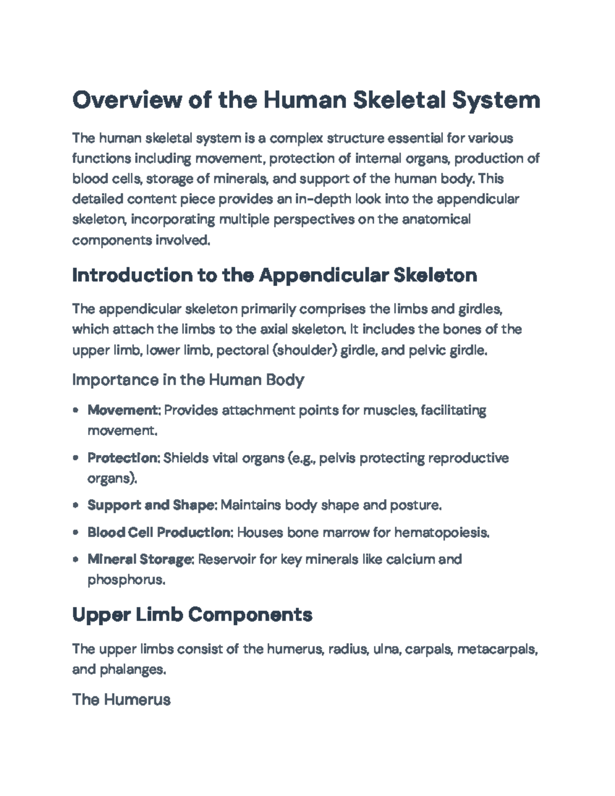 Overview of the Appendicular Skeleton: Anatomy and Functions - Overview ...