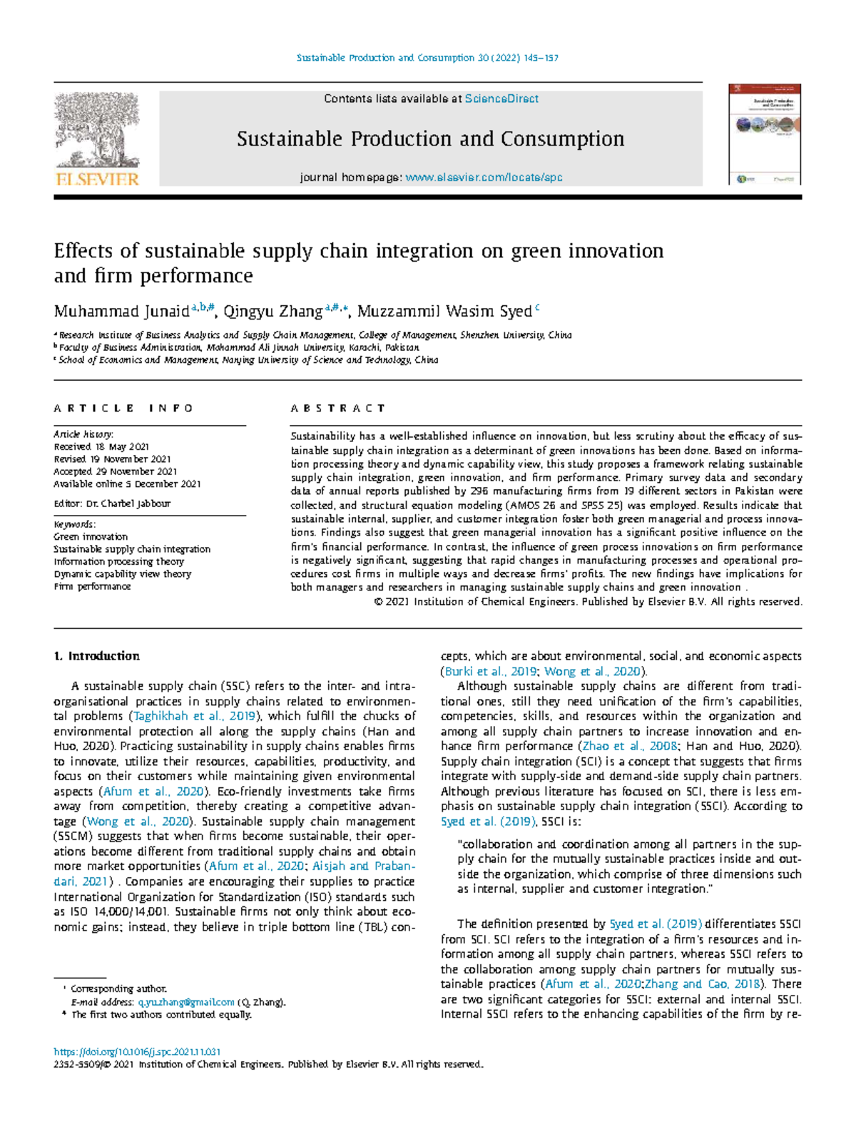 Effects of Sustainable Supply Chain Integration on Green Innovation and ...