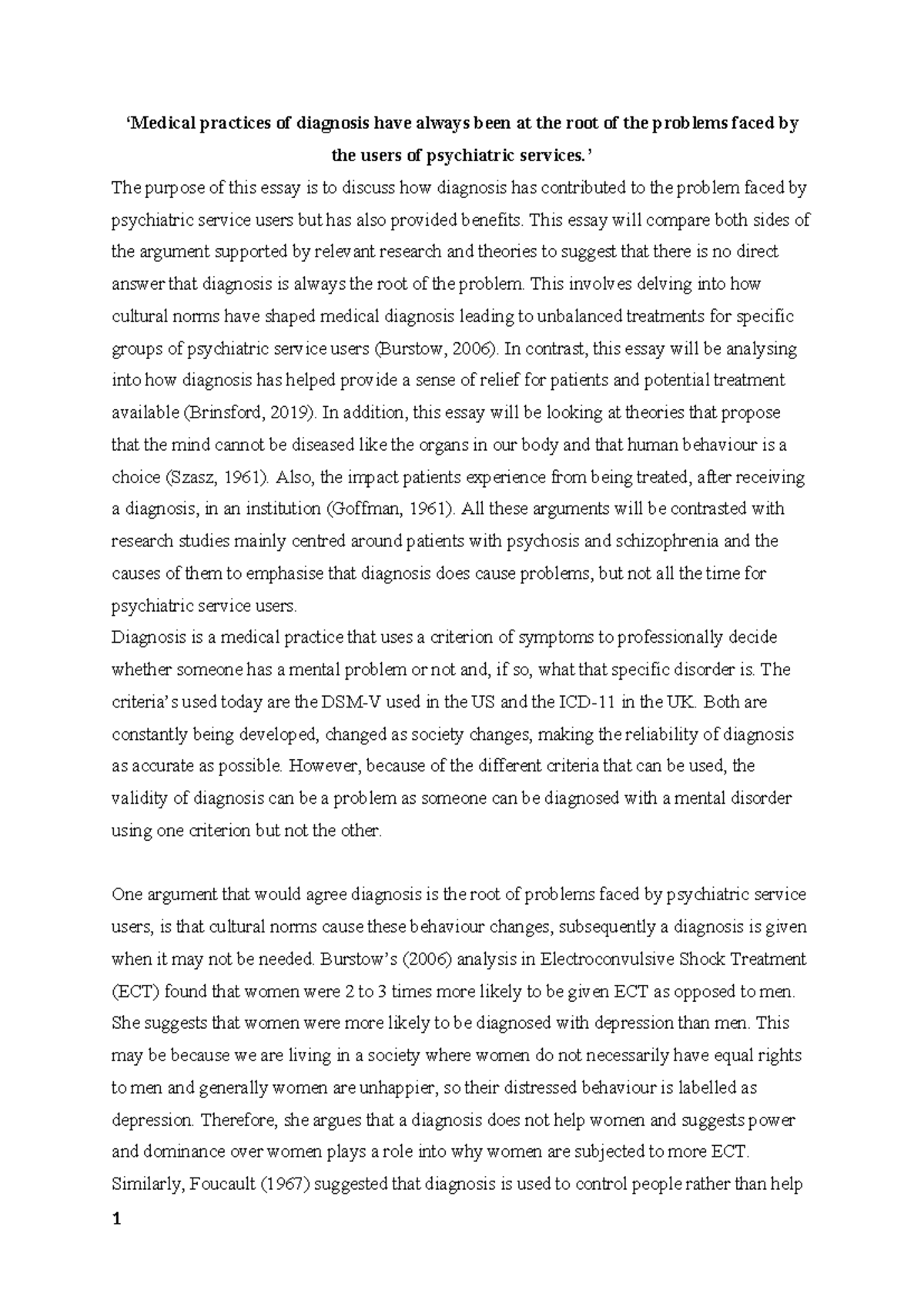 D241 Essay TMA01: The Complex Role of Diagnosis in Psychiatric Care ...