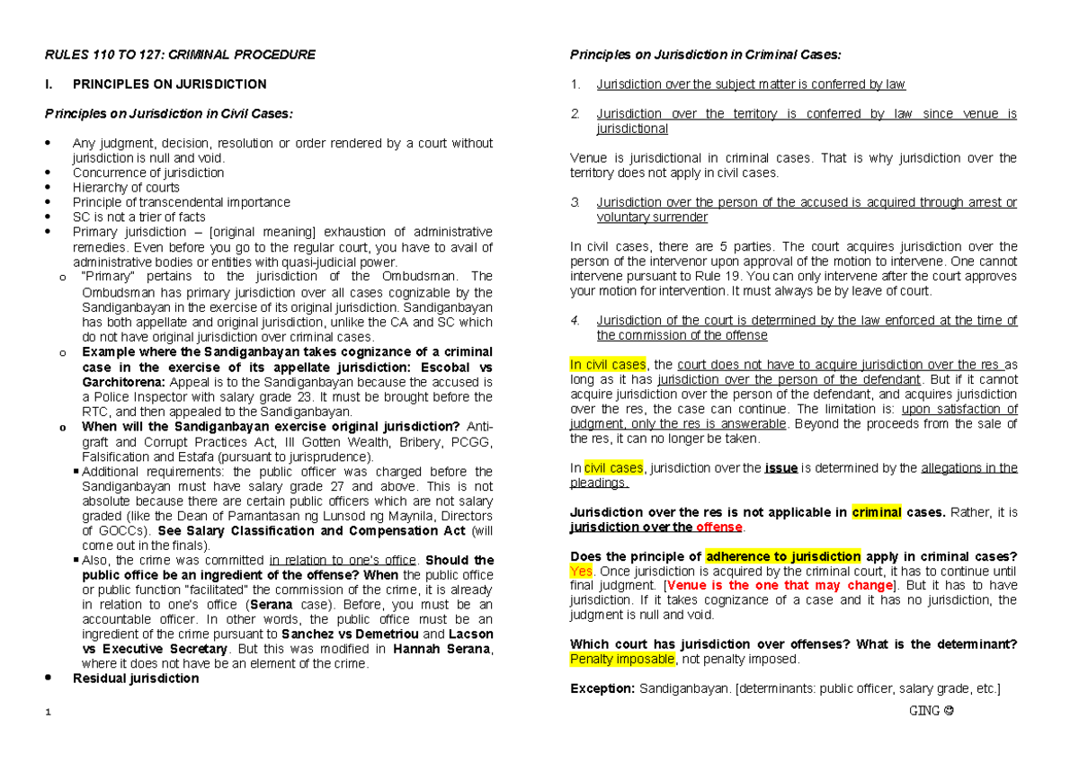 Rem Rev 1 Brondial Criminal Procedure Notes [GING} - RULES 110 TO 127 ...