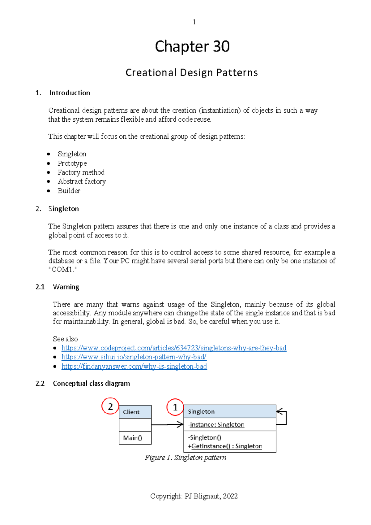 Chapter 30: Creational Design Patterns Overview and Examples - Studocu