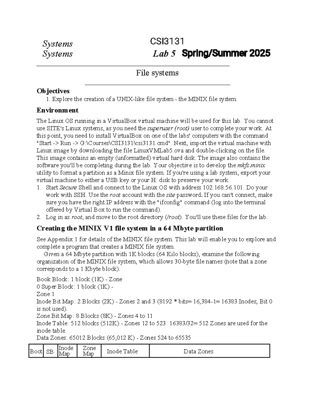 CSI3131 Lab 5: Creating and Exploring the MINIX File System - Studocu