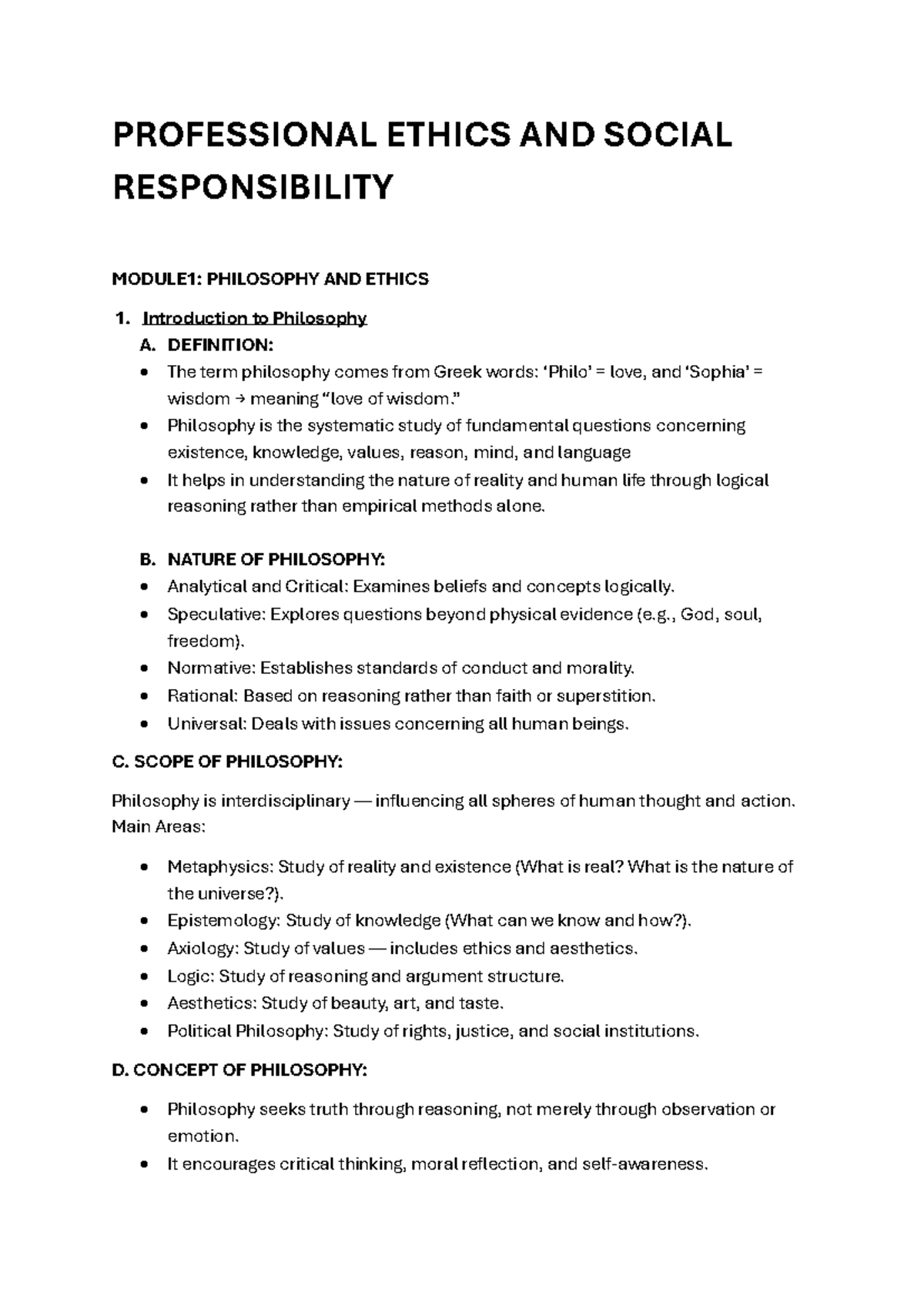 Professional Ethics and Social Responsibility: Module 1 Overview - Studocu