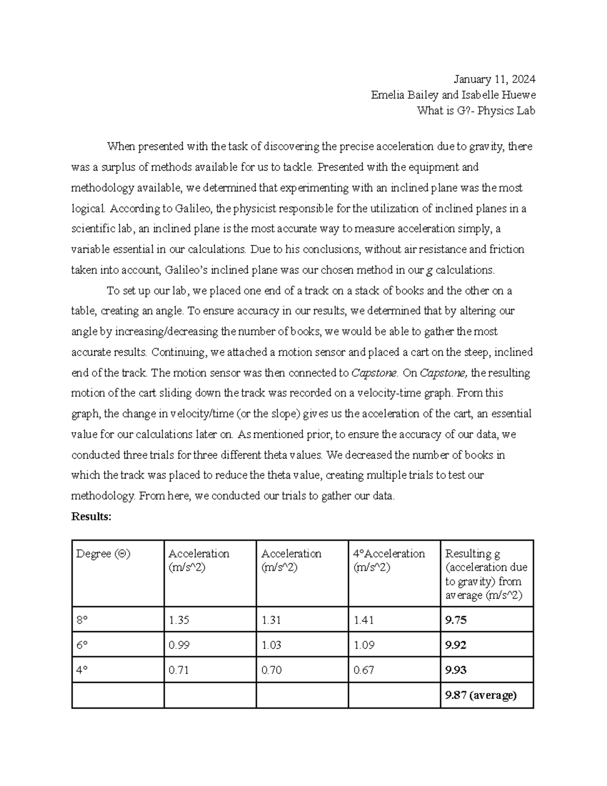 Finding G: Physics Lab Report on Acceleration Due to Gravity - Studocu
