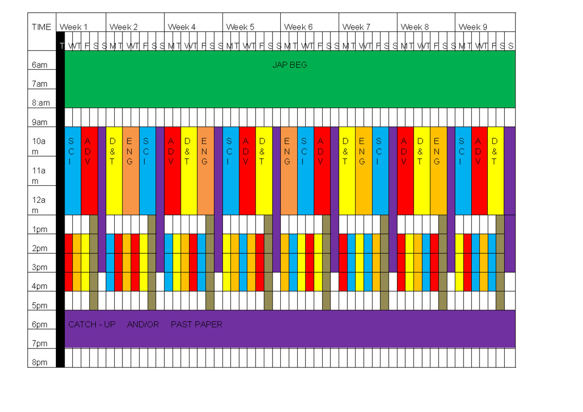 Study Timetable - Week 1 to Week 9 (JAP BEG) - Studocu