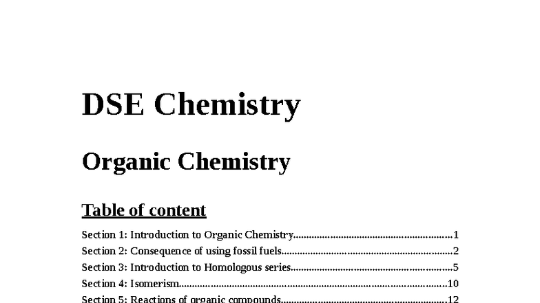 DSE Chemistry Organic Chemistry - Comprehensive Study Notes - Studocu