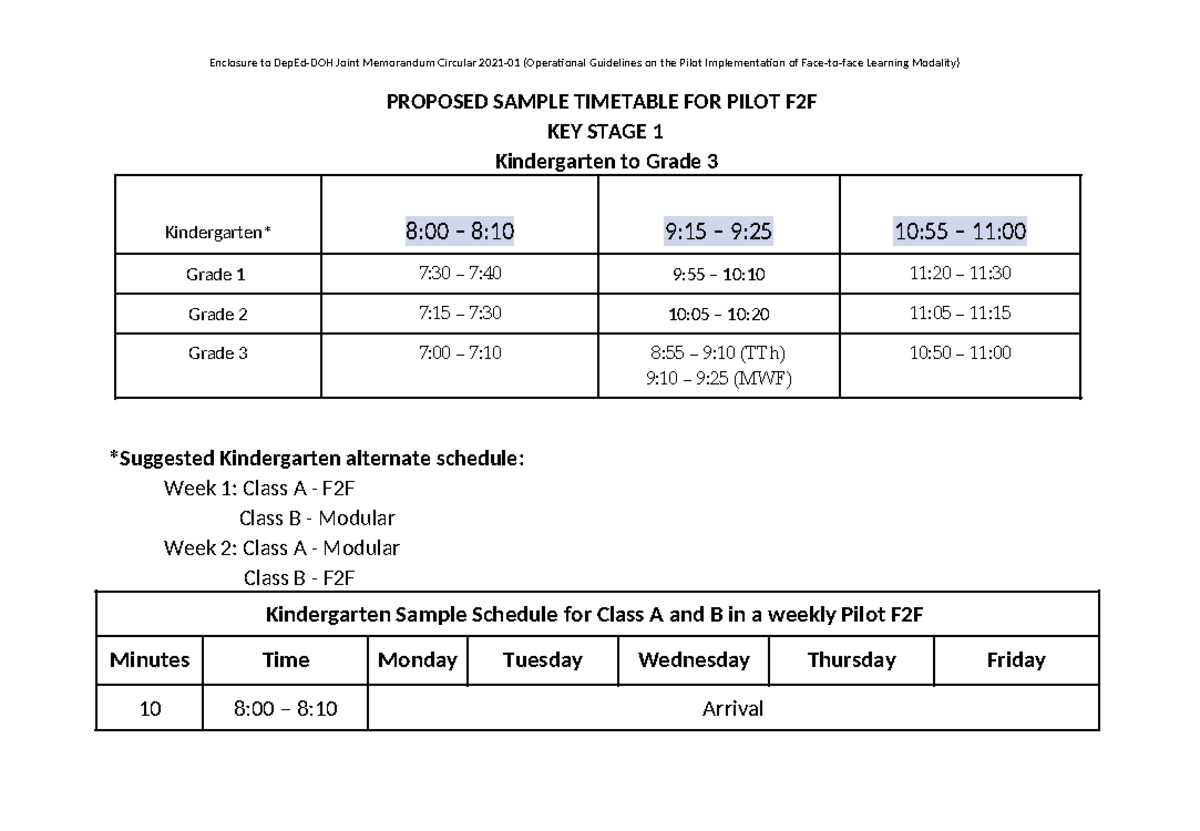 Annex F Sample Class Schedules Merged 09-24-21 - Enclosure to DepEd-DOH ...