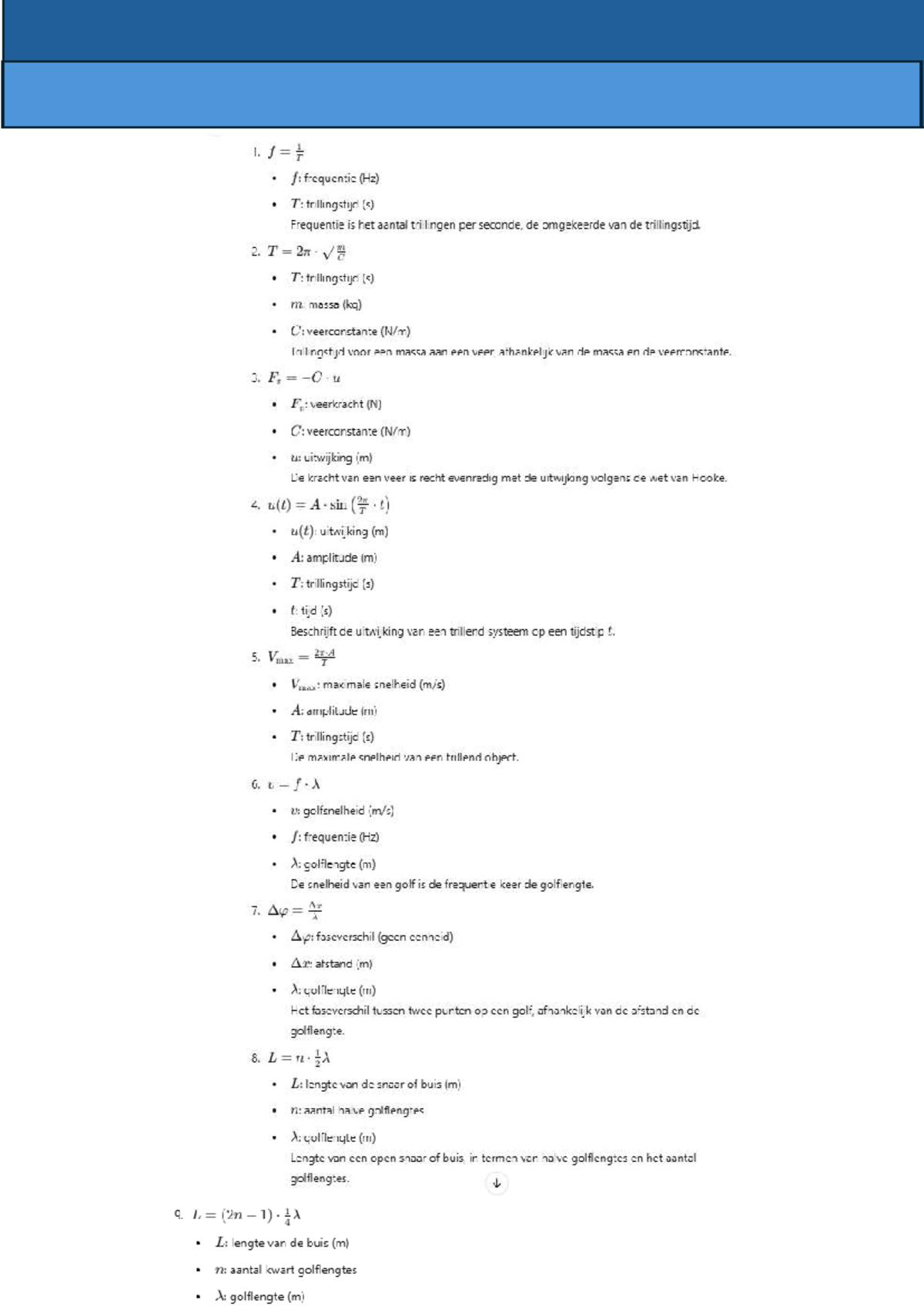 Formules en Concepten van Trillingen en Golven - H7 Nat - Tgggg ...