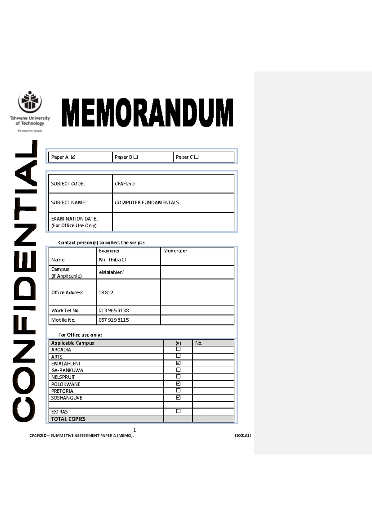 TEST 2 MEMO final - SEMESTER TEST 2 INSTRUCTIONS TO STUDENTS: 1. The ...
